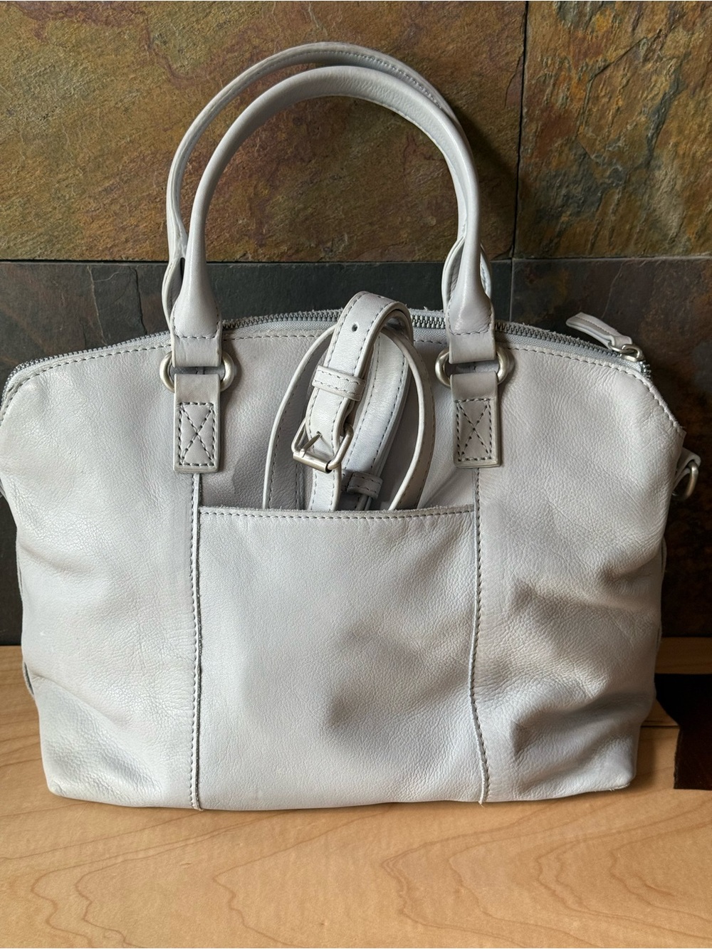 American Leather Brand Carrie Dome Satchel NWOT
Light gray blue. - Picture 8 of 16